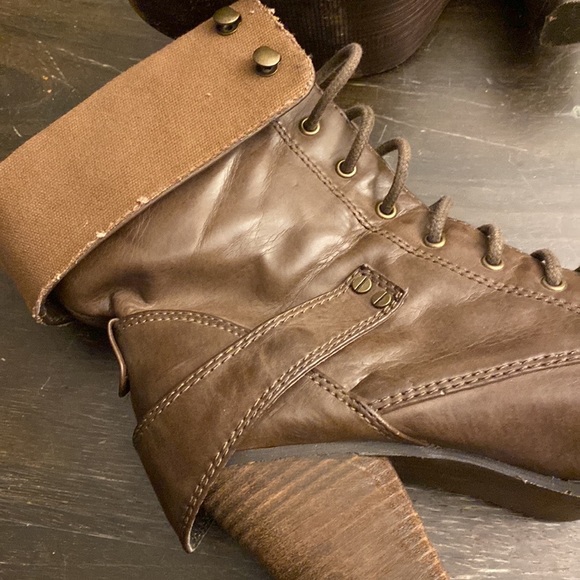 Steve Madden | AWOLL Combat Moto Heel Leather Boots brown women’s 8.5 - Picture 8 of 9